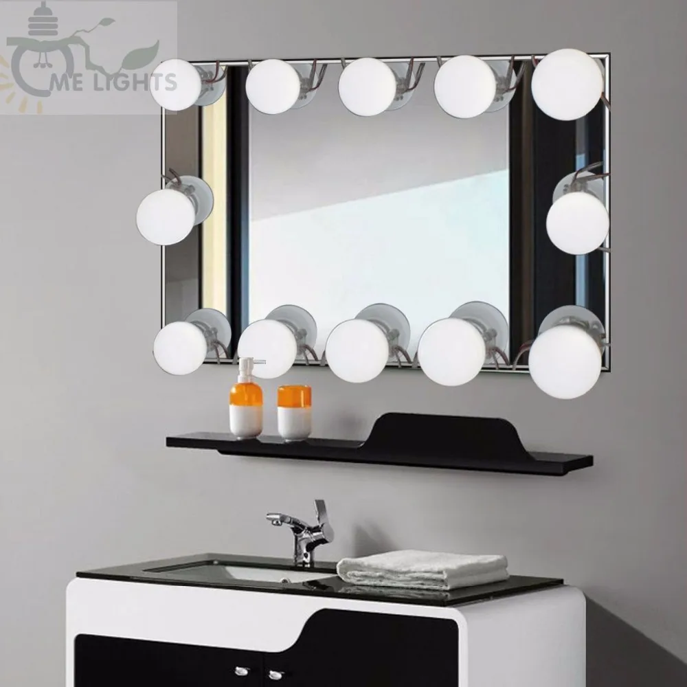 

10 Bulbs Hot LED Lighted Makeup Mirror bulbs String Stepless Dimmable Touch Control Hollywood DIY Lamp Warm White Waterproof