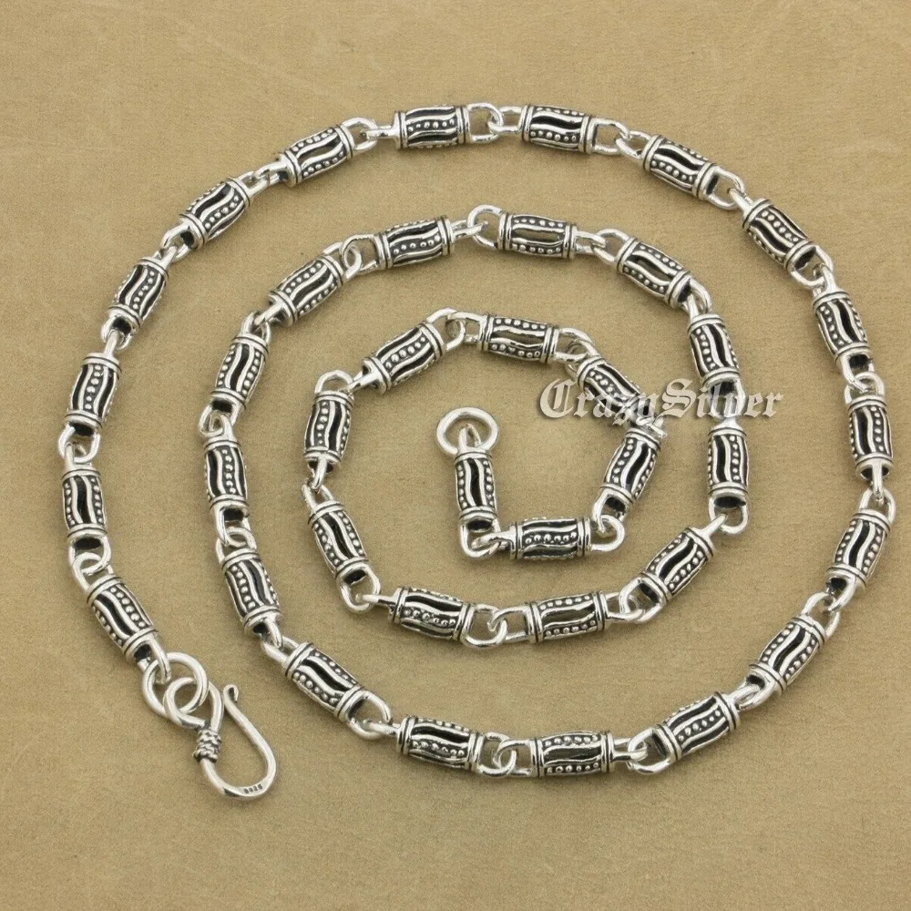 925 Sterling Silver Cylinder Stripe Mens Biker Rocker Punk Necklace