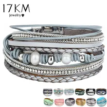 26 diseño Vintage Pulsera piel capas múltiples para Mujeres Hombres nuevas cuentas perlas Charms Wrap pulseras 2019 Femme joyería de moda