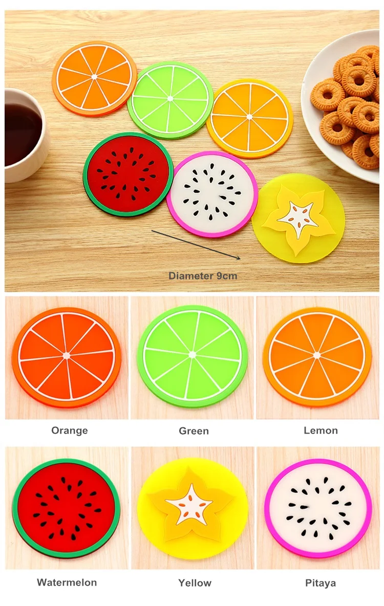 6pcs Fruit Cup Pad Placement Coaster Table Decoration Set Lemon Watermelon Stationery Office Accessories School Supplies F5187