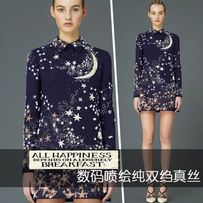 

Night sky stars printing crepe de chine silk fabric silk fabric for dress natural silk fabric wholesale silk cloth