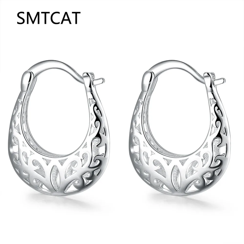 

SMTCAT Large Hoop Earrings for Women Vintage Style Silver Color Big Basket Hollow Flower Huggie Earrings Brinco de Prata 925