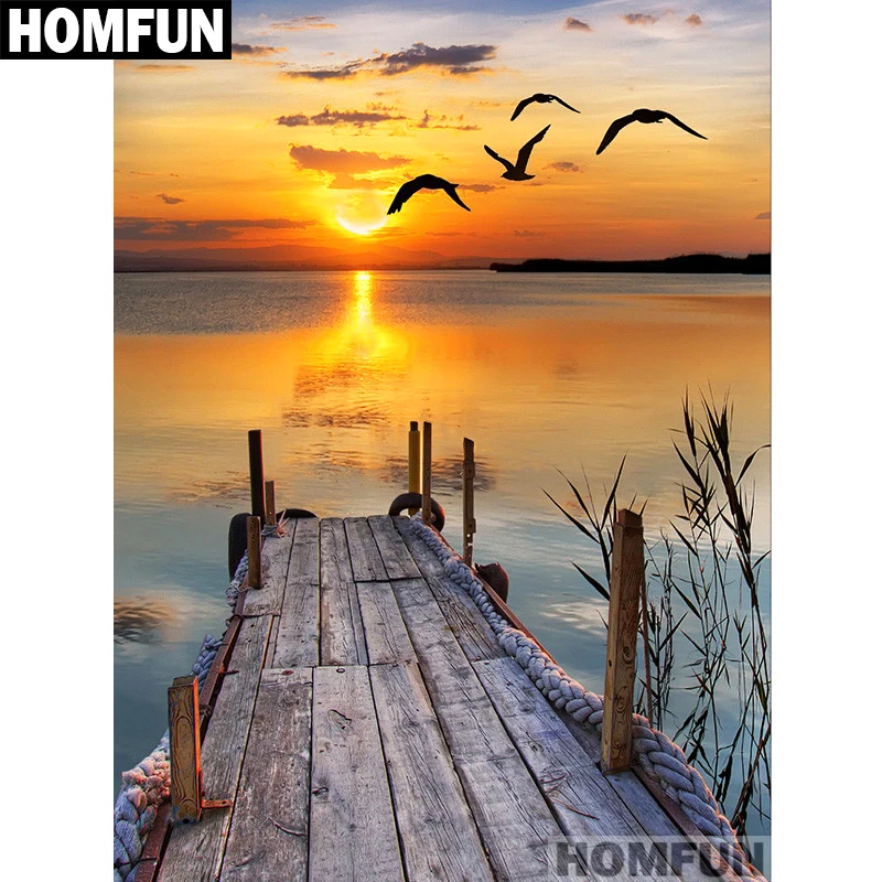 Набор для алмазной вышивки HOMFUN A01522 алмазная живопись озеро и закат вышивка