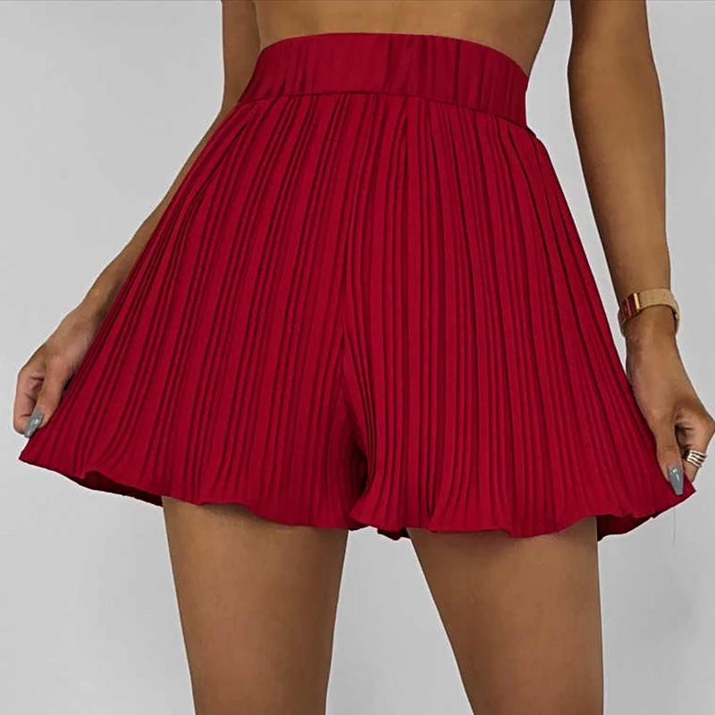 

Shorts Women Summer Ruffles Elastic Casual Loose High Waist Shorts Femmale Sexy Slim Thin Elegant Solid Beachshorts Skirts