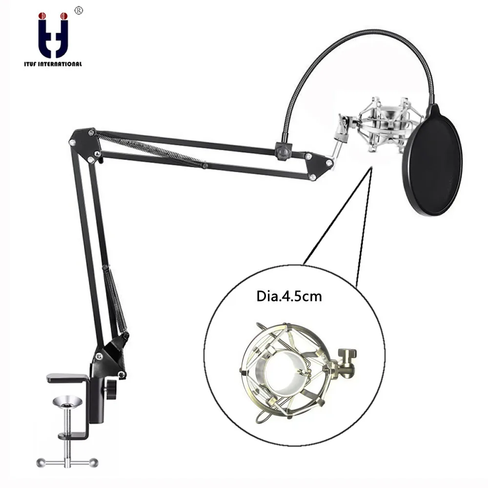 ITUF-Microphone-Suspension-Boom-Scissor-Arm-Stand-with-Mic-Clip-Holder-and-Table-Mounting-Clamp-Kit-NEW-SILVER-4