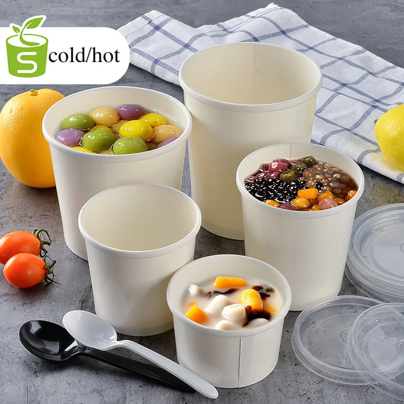 500x 8oz 235ml Round Paper Soup Cups Bowls Take out Disposable Carry