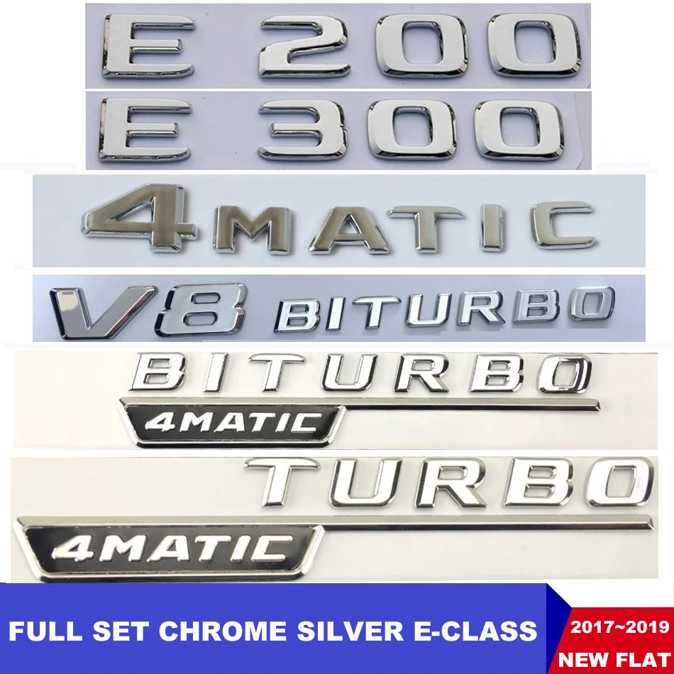 

Flat Chrome W212 W213 Car Emblem E200 E250 E300 E320 E350 Letters Badge Auto 4MATIC Logo Emblema De Carro For Mercedes Benz AMG