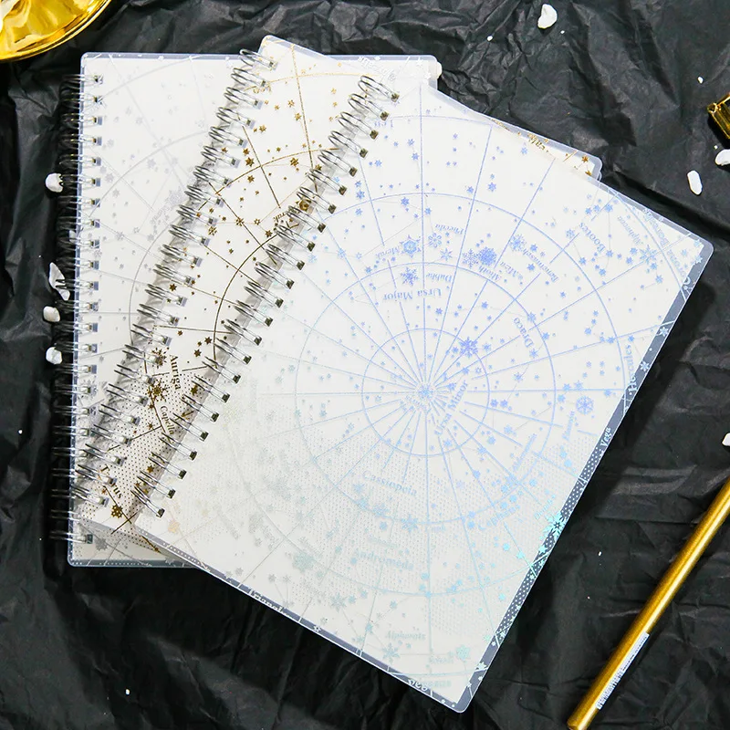 Galaxy Laser transparent Notebook Organizer Paper Planner Gold silver Line Blank Point Coil Notebook Diary Bullet Journal A5 photo