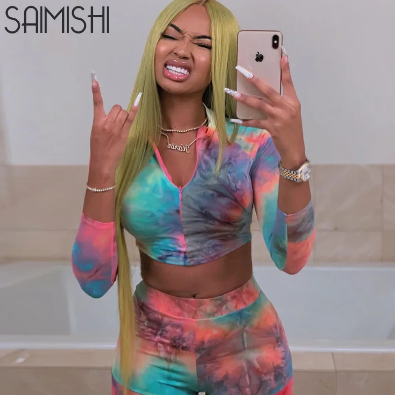 Saimishi сексуальный Модный комплект из двух предметов с радужным принтом для