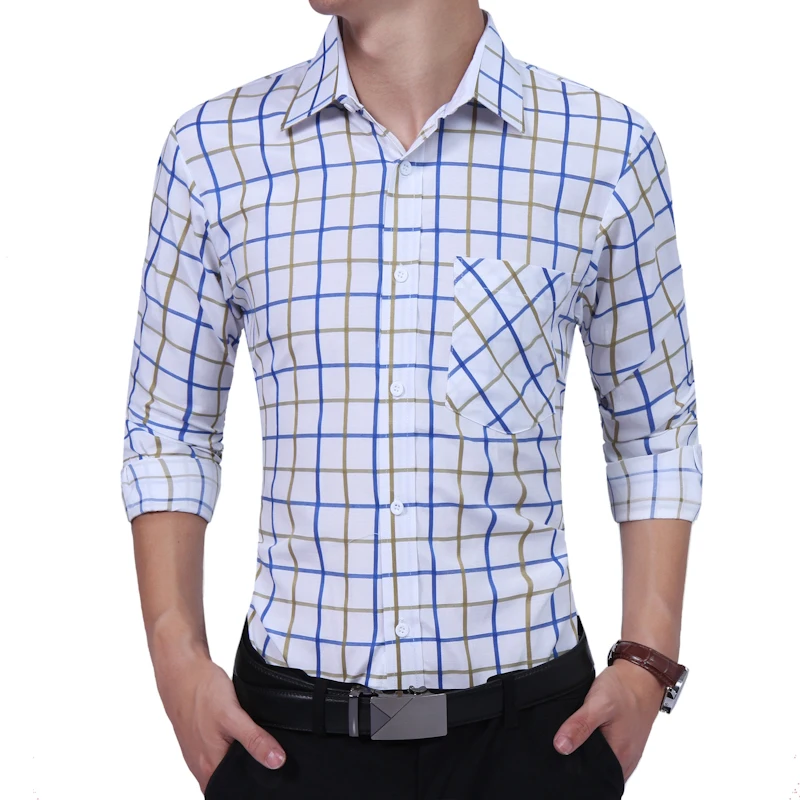 

Brand 2018 Fashion Male Shirt Long-Sleeves High Quality Hit Color Plaid Casual Shirt Mens Dress Shirts Slim Men Shirt XXL