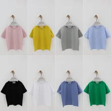 2020 verão das crianças de manga curta camiseta novo menino algodão feminino bebê selvagem meia-mangas compridas camisa cor doce(China)
