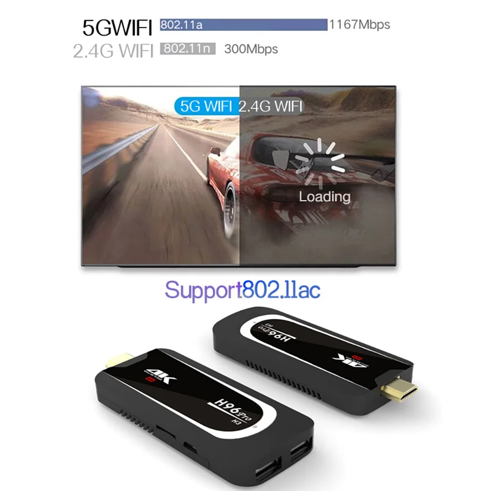 H96 Pro H3 tv Stick Amlogic S905X Penta Core GPU Android 7,1 tv Dongle 2GB ram 16GB rom 2,4G/5.G WiFi BT 4,0 1080P 4K HD мини-ПК