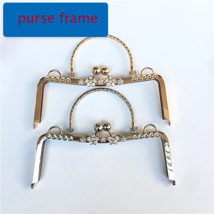 

DIY women hand bag making metal clasp purse frame floral shinning kiss buckle with handle no need