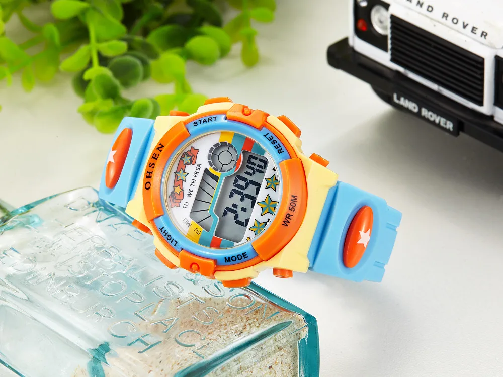 Бренд Ohsen детей спортивные часы светодио дный цифровой кварцевые часы Открытый Водонепроницаемый Наручные часы Relogio Masculino AS16