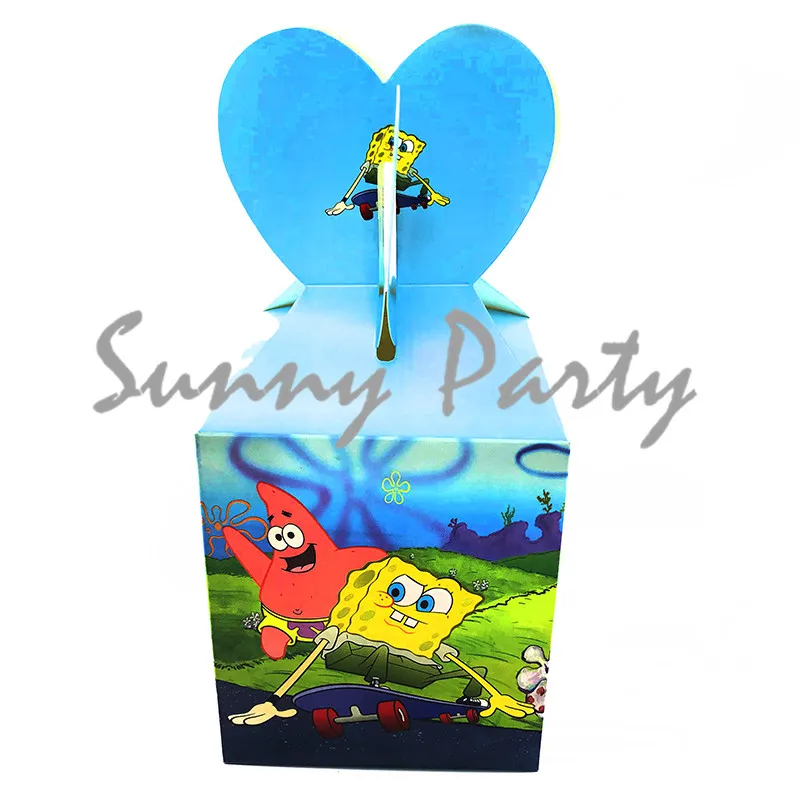 

6pcs/lot SpongeBob Disposable Candy Box SpongeBob Theme Birthday Baby Shower Paper Candy Box Party Decoration Supplies