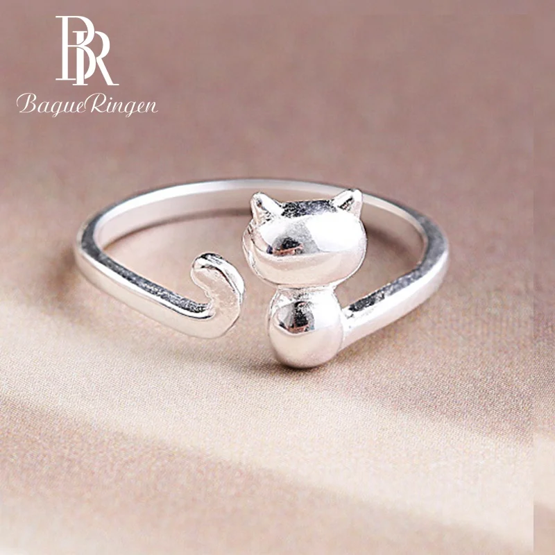 

Bague Ringen Cat Rings Adjustable Open Sterling Silver 925 Ring Never Fade Fine Jewelry For Women Girl Party Birthday Gifts
