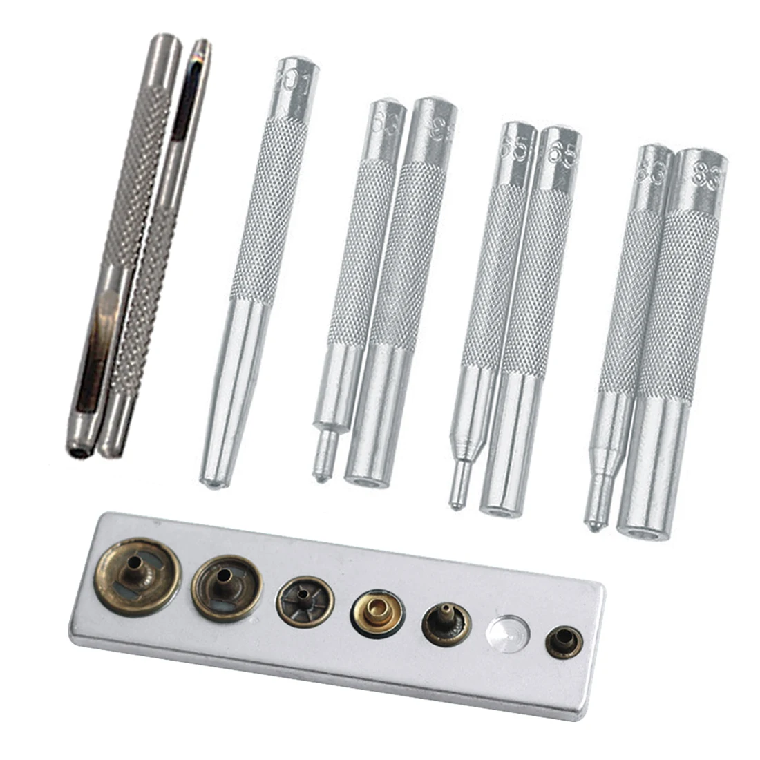 

Metal Leather Craft Tool 11pcs Die Punch Hole Snap Rivet Fastener Button Setter Base Kit For DIY Leathercraft Punch Rivet Set
