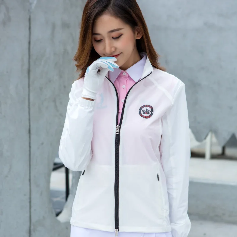 Женская Солнцезащитная куртка для гольфа с длинным рукавом на молнии, одежда для гольфа, женская тонкая ветровка, спортивная одежда для бега, тенниса, D0684
