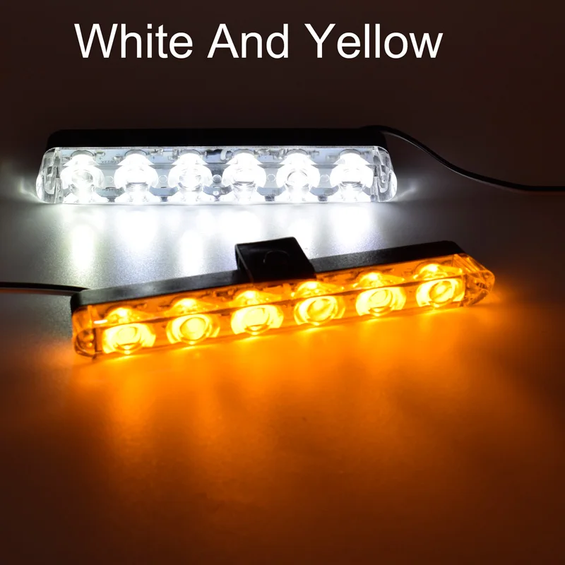 2x6 светодиодный стробовые сигнальные лампы 12 В автомобильные рабочие Противотуманные фары мигалка для полиции и скорой помощи мотоцикл грузовик светодиодный DRL Аварийная сигнализация свет - Испускаемый цвет: White and Amber