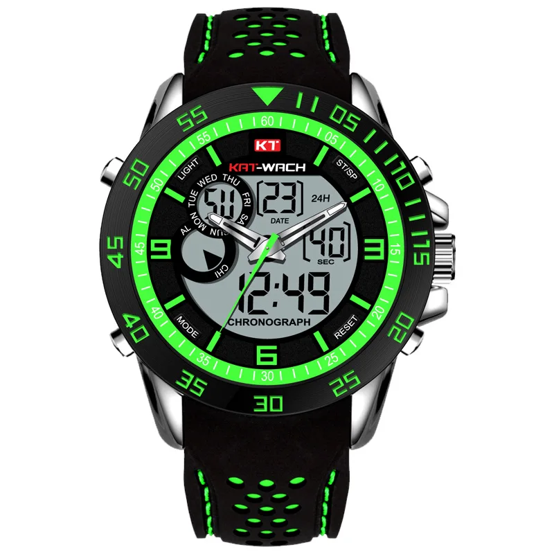

Military Watches for Men Army Green Bezel Breathable Silicone Strap Chronograph Dual Time zegarek meski wodoodporny