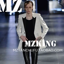 S-5XL, новинка, Мужской приталенный модный шерстяной костюм с черно-белым воротником, костюм певицы, костюм енота, одежда, платье для мужчин размера плюс, блейзеры