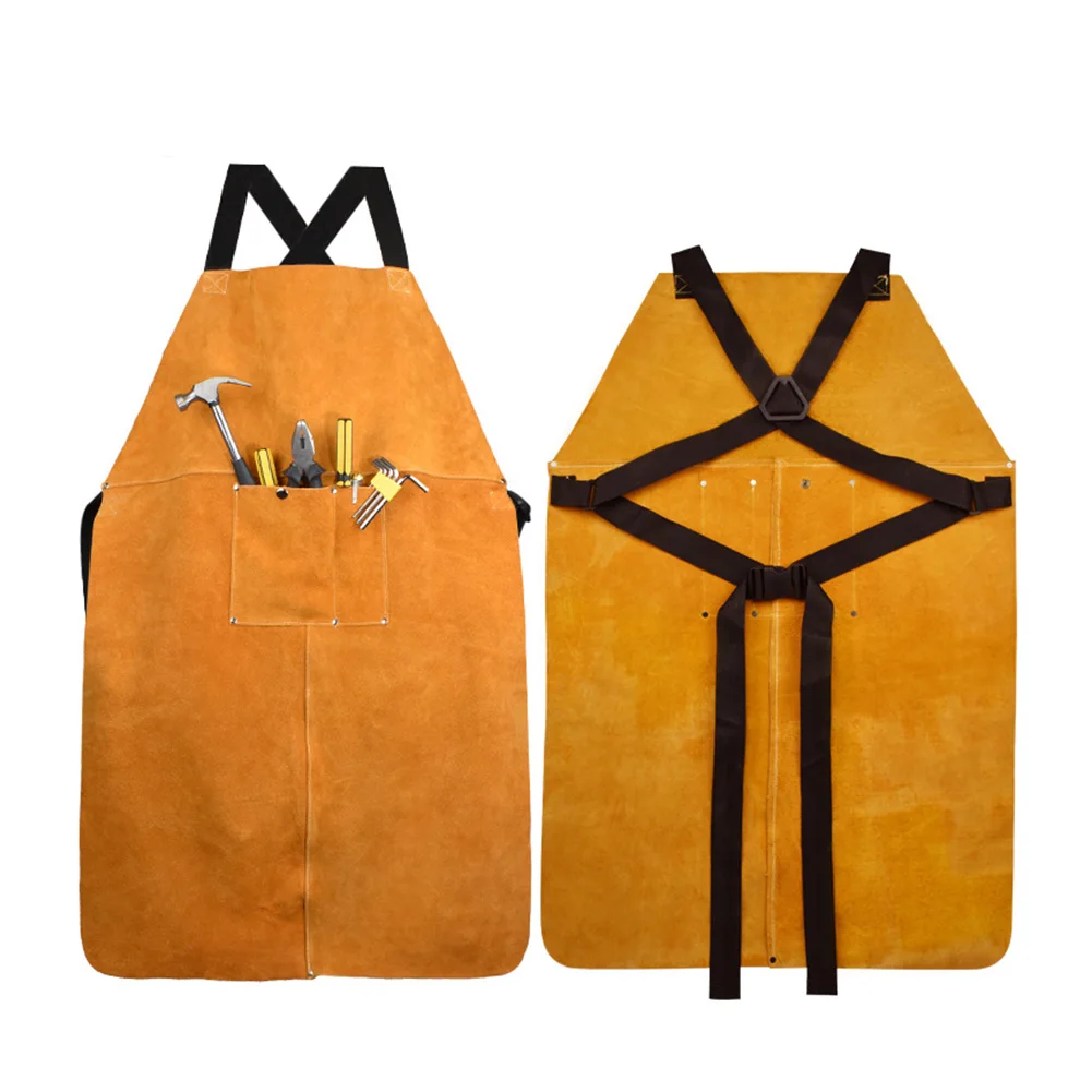

Men Women Protective Working Thicken Front Pocket Safety Clothing Apron Yellow Blacksmith Heat-Resistant Adjustable