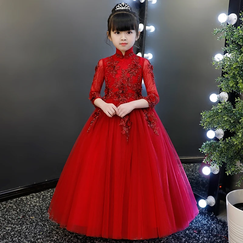 Новинка года; элегантное платье для маленьких девочек; модное платье подружки невесты для малышей; торжественное праздничное платье на день рождения, свадьбу; цвет винный, красный