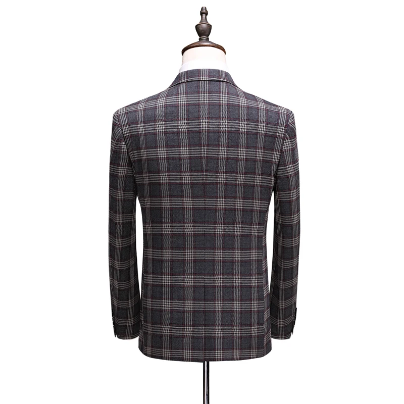 (Blazer+Vest+Pants) Mens Wedding Suit Male Blazers Slim Fit Suits for Men Costume Business Formal Party Classic  Plaid / S-5XL