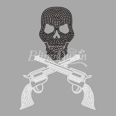 25 шт./лот blinqqueen Hot Fix гладить на СТРАЗА мотивами череп с пистолетом дизайн