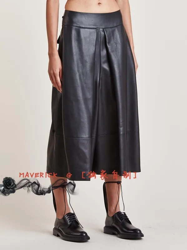 

27-44!!2019 European and American PU culottes for men and women with broad legs and seven-point leather pants