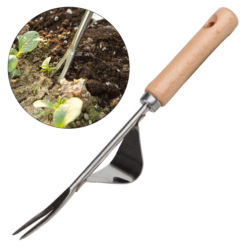 

Manual Weeder Fork Head Metal Hand Garden Wood Handle Digging Puller Sowing Weeding Tool Garden Gadgets Transplanting Shovel