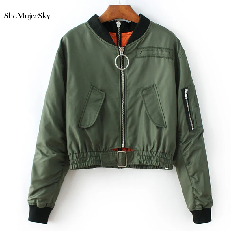 

SheMujerSky Women Bomber Jacket Double Side Zipper abrigos mujer Wind Breaker Jacket Winter Pocket Jakets 2017