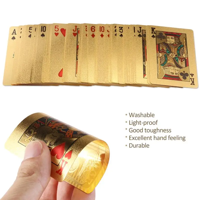 Golden Playing paper model Cards Game Luxury Gold Foil Poker Set Grid Plastic Foil Poker Durable Waterproof Card Gift Collection