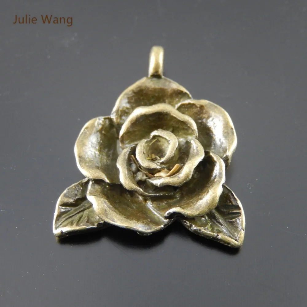 

Julie Wang 3pcs Charms Antique Bronze Ancient Rose Flower Shape Pendant Handmade Hanging Crafts