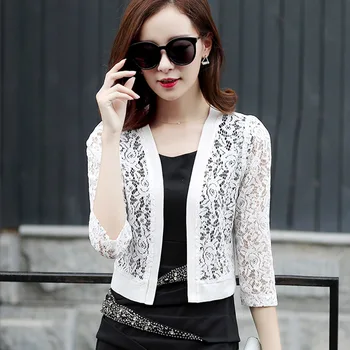 

Women Lace Cardigan Summer Sunproof Blouse Outwear Female Hollow Out Casual Blouses Kimono Short Tops Femme