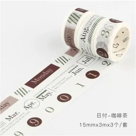 3 Rolls/Pack Calendar Planner Washi Masking Tapes DIY Scrapbooking Sticker Week Month Number Washi Tape Set Label stickers - Color: 2