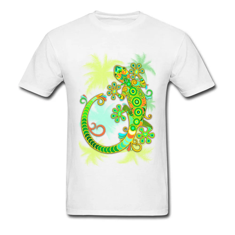 High Quality Gecko Lizard Colorful Tattoo Style Funny Top T-shirts Crewneck Pure Cotton Men Tops Shirt Tee Shirts April FOOL DAY Gecko Lizard Colorful Tattoo Style white
