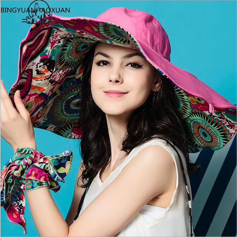 

BINGYUANHAOXUAN Sun Hats ! Hats Sun Hats For Women Summer Large Beach Hat Flower printed wide brim