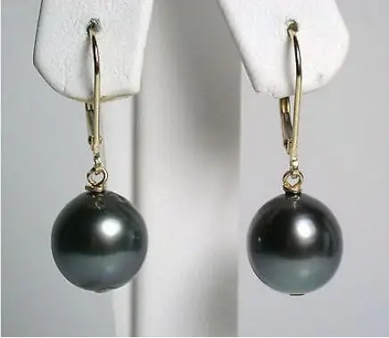 

Free Shipping >> New hot HUGE AAA 11-12MM BLACK SOUTH SEA PEARL DANGLE EARRING 14K GOLD