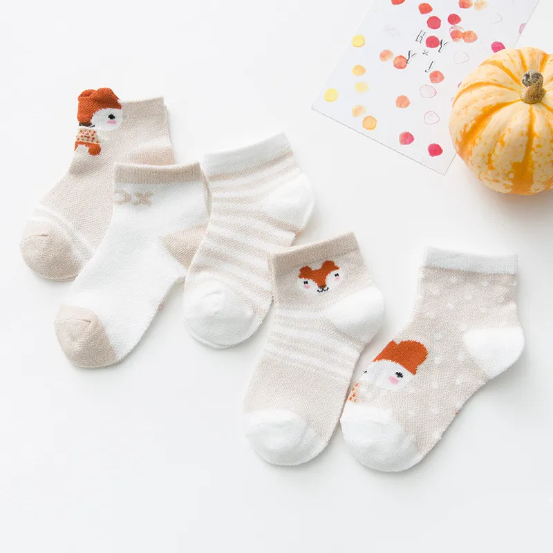 5 Pairs/lot New Autumn Soft Cotton Boys Girls Short Socks Cute Cartoon Pattern Cute Kids Socks for Baby Boys Girls 1-3Y