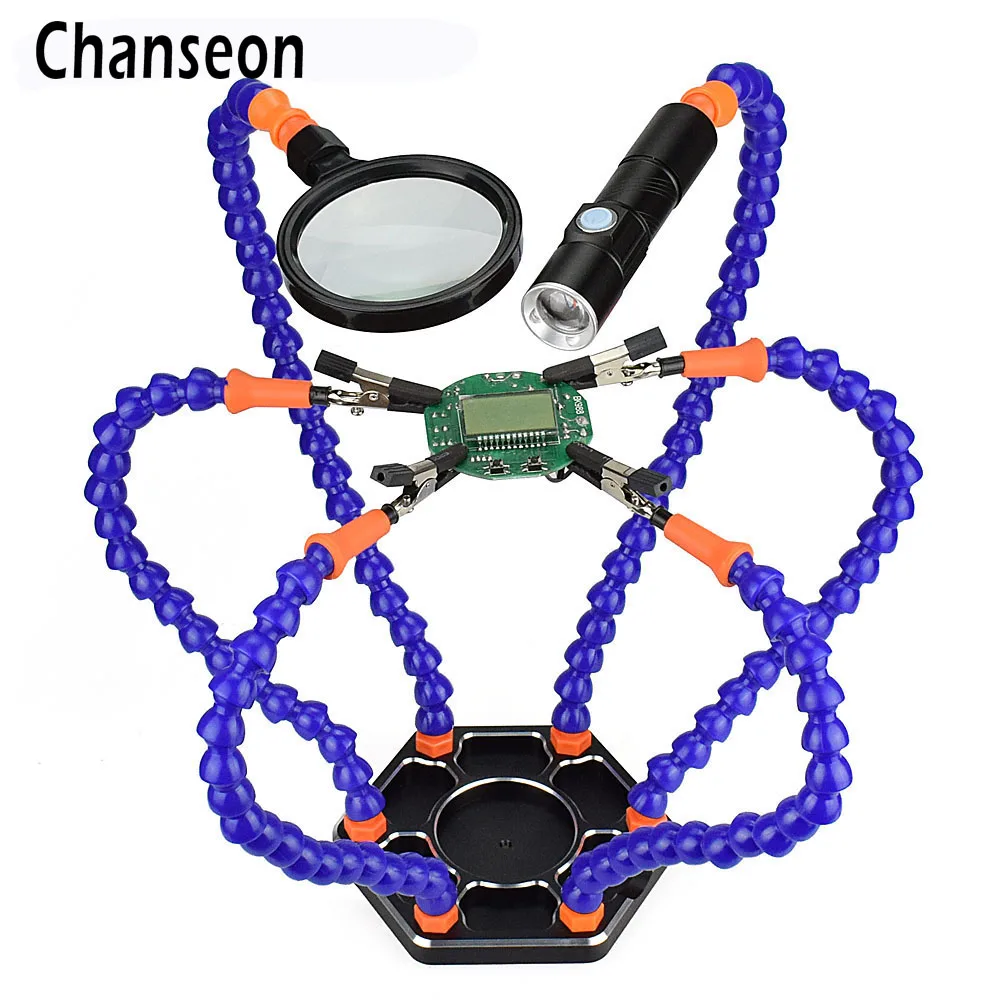 Chanseon Third Hand Multi Soldering Helping Hands Tool with 6pcs Flexible Arms for PCB Board Assembly Repair Station | Инструменты