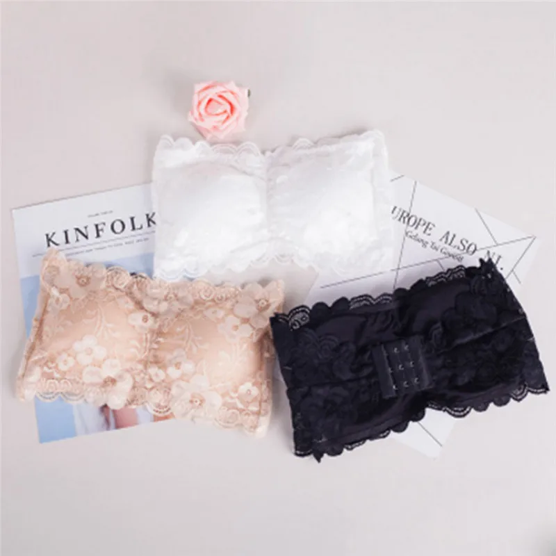 

1PC Fashion Women Girls Sexy Lace Padded Tube Tops Bandeau Strapless Seamless Bra Three Hook Underwear