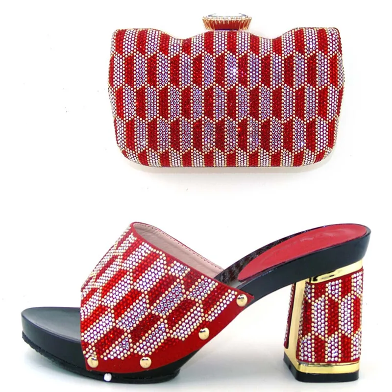 

TH16-64 High Quality Red Italian Shoes And Bag Free Shipping African Sandals Woman Pumps Matching Bag For Party