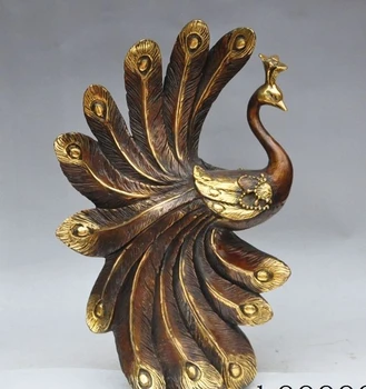 

21"chinese fengshui bronze gilt animal Peacock bird auspicious statue Decorative
