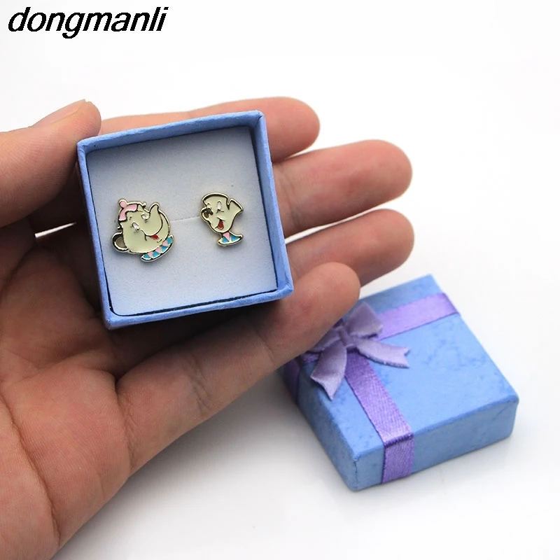 P1256 Dongmanli эмаль милый мультфильм красота и чудовище серьги для женщин косплей ювелирные изделия Известный фильм дети серьги гвоздики подарки