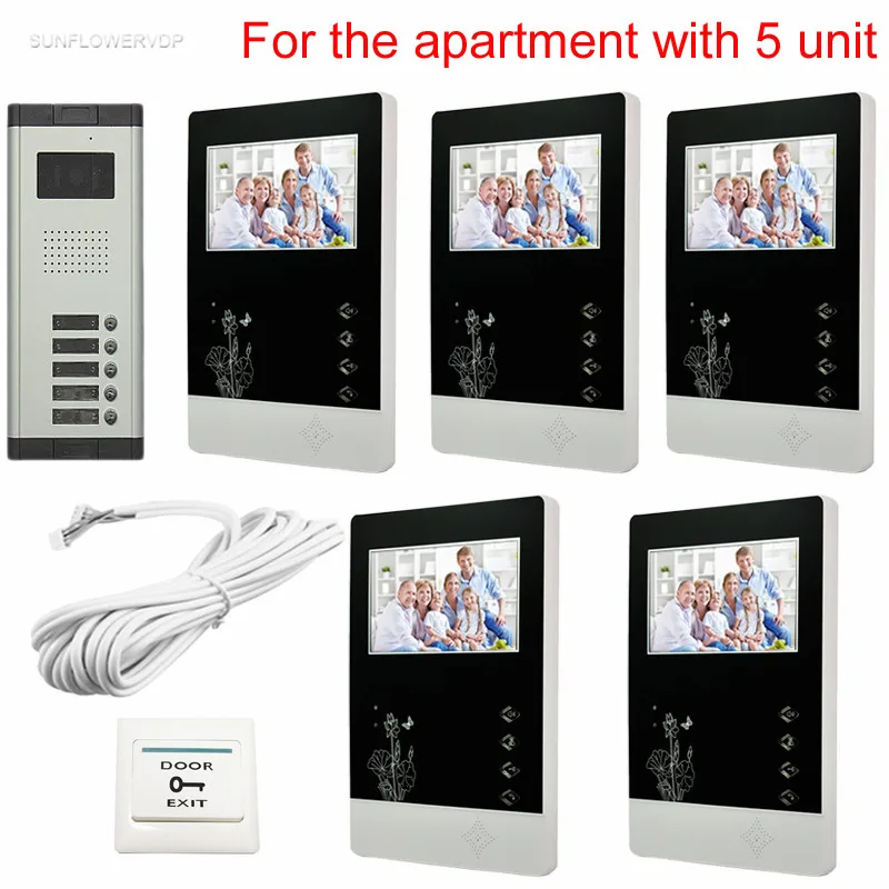 bilder für 5 Wohnungen Stabile Qualität Video Türtüröffnung Intercom System Ccd-kamera 4,3 zoll Innen-monitor-system Einheit Kostenloser versand bilder für 5 Wohnungen Stabile Qualität Video Türtüröffnung Intercom System Ccd-kamera 4,3 zoll Innen-monitor-system Einheit Kostenloser versand