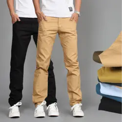 Новый дизайн повседневные мужские брюки хлопковые тонкие брюки прямые брюки модные деловые однотонные хаки черные брюки мужские 28-38