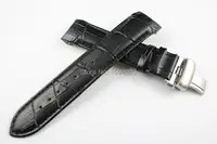 22 мм (Пряжка 20 мм) T035407A T035410 высокое качество Серебряная Бабочка Пряжка + черный из натуральной кожи загнутым концом ремешок ремни человек - изображение