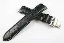 22mm Buckle 20mm T035407A T035410 High Quality Silver Butterfly Buckle Black Genuine Leather curved end Watchband