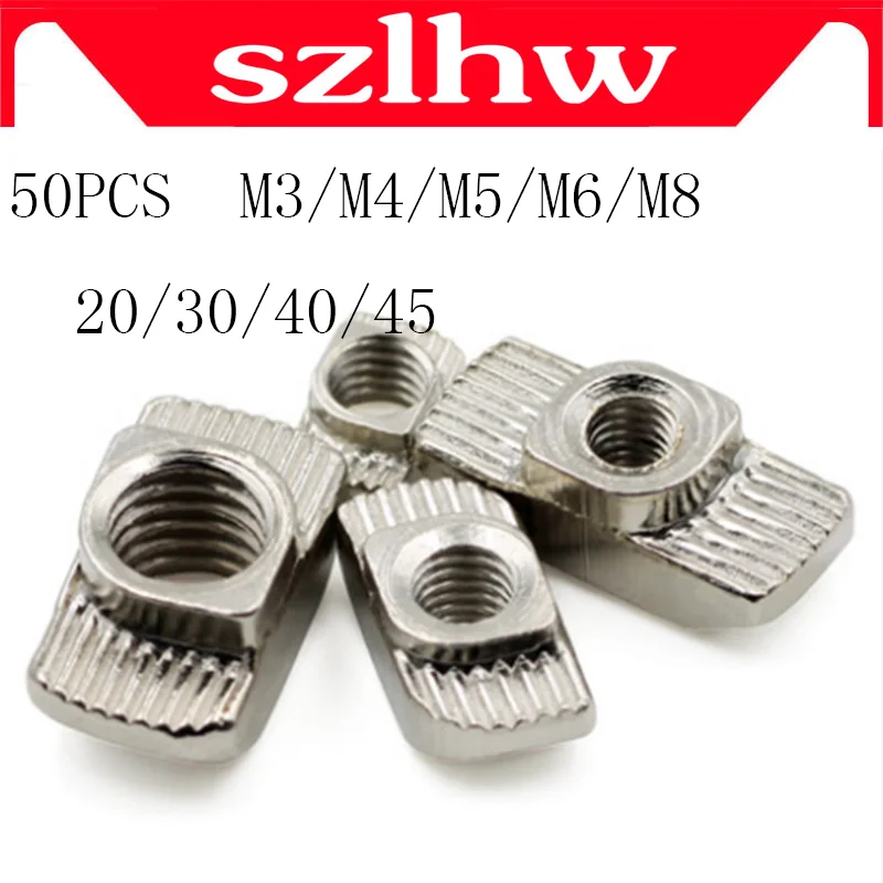 

20/30/40/45-M3/M4/M5/M6/M8 T Nut Hammer Nut Carbon Steel Nickel Plated T Fastener Sliding Nut Connector Aluminum Profile